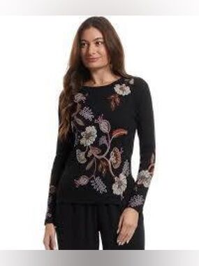 Johnny Was Gineva Long Sleeve Thermal Top in Black